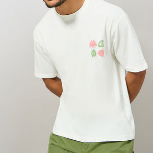 T-shirt blanc à manches courtes pour homme, imprimé floral, décontracté, été, en popeline de coton, avec logo sur le devant - Product Image 2