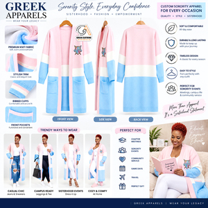 Cardigan long pour femmes Gamma Phi Delta, grande taille, pull en tricot d'hiver, logo brodé sur le devant, décontracté, manches longues - Product Image 5