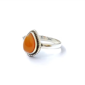 Carnelian Gemstone <b>Dainty</b> <b>Ring</b> in 925 Silver Bohemia Style Teardrop Shape for Everyday Wear - Product Image 2