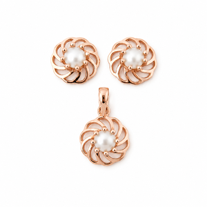 Namivaa 18K Rose Gold <b>Pearl</b> Pendant Necklace <b>Set</b> for Women High Polish Floral Swirl Design Party Wedding Gift <b>Jewelry</b> - Product Image 2
