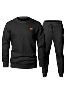 Conjunto de Sudadera con Capucha y Pantalones Deportivos para Hombre, Color Verde Oliva, con Estampado Geométrico en Relieve, Corte Regular, 100% Algodón Tejido, Servicio OEM - Product Image 5