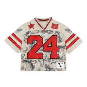 T-shirt de football rétro ample à col en V en maille avec impression intégrale par sublimation personnalisée, maillot de football américain, streetwear, vêtements de football - Product Image 2