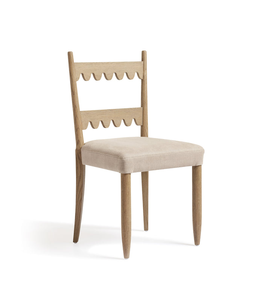 Silla de Comedor de Madera de Roble con Borde Festoneado Estilo Francés, con Asiento Acolchado Tapizado para Decoración del Hogar - Product Image 1