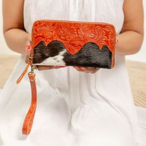 High Quality Hand Tooled Floral Carving Leather Cowhide Womens <b>Wallet</b> <b>Money</b> Card Holding Multi Purposes <b>Wallet</b> Set Of 2 Pcs - Product Image 1
