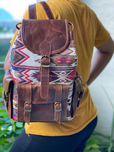 Nouveaux sacs à dos en cuir jacquard faits à la main de style bohème occidental vintage, sacs à cordon en cuir véritable Klim cousus à la main, style indien - Product Image 4
