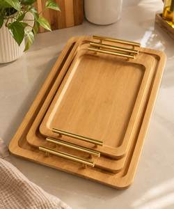 Bandejas Redondas Encajables de Madera Nórdica Hechas a Mano con Asas Doradas, Duraderas y Ecológicas - Product Image 1