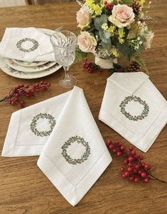Serviette de table en coton de Noël avec guirlande brodée personnalisée en gros pour la maison ou l'hôtel Décoration de table de Noël avec surpiqûre Utilisation pendant les vacances - Product Image 5