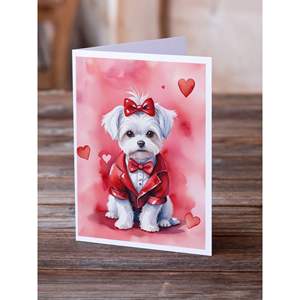 Whimsical A7 Size <b>5x7</b> Blank Note Cards Pack of 8 with <b>Envelopes</b> Maltese My Valentine Greeting Cards - Product Image 2