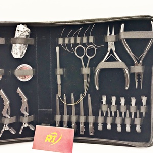 Kit d'outils de pose d'extensions capillaires de haute qualité : ouvre-perles et pinces de fermeture pour extensions à bandes, aiguilles à boucle en acier inoxydable, ciseaux, pinces, fils - Product Image 4