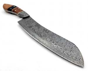 Cuchillo de Cocina Artesanal de Acero Damasco con Diseño de Gota de Lluvia y Mango Segmentado de Madera de Nogal - Product Image 5