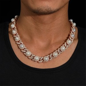 Collar de Eslabones Cubanos con Perlas de Agua Dulce y Moissanita, Chapado en Oro Rosa de 18K, Cadena de Plata Esterlina 925, Joyería Hip Hop, Regalo - Product Image 1