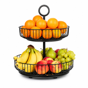 Corbeille à fruits moderne à 2 niveaux pour comptoir de cuisine, support détachable en fil métallique, panier à fruits antirouille, organisateur de rangement pour légumes - Product Image 1