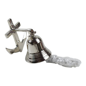 Cloche d'extérieur en laiton massif au design élégant, finition argentée brillante, modèle standard, cloche nautique ancre - Product Image 2