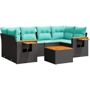 Juego de sofás de patio de ratán sintético negro de 7 piezas con cojines, elegantes muebles de exterior - Product Image 2