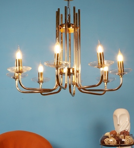 Lustre moderne en métal doré, luminaire suspendu de luxe à 6 lumières, contemporain pour salle à manger et salon - Product Image 3