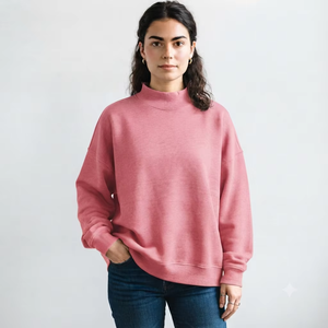 Womens Oversized Mock <b>Neck</b> Fleece Pullover <b>Cloud</b> Soft Fabric Long Sleeve Custom Embroidered Badge Modern Apparel - Product Image 1
