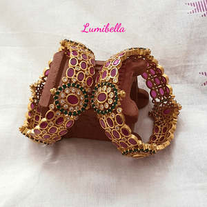 <b>Ruby</b> and Green American Diamond Studded Kada <b>Bracelet</b> 2*6 - Product Image 1