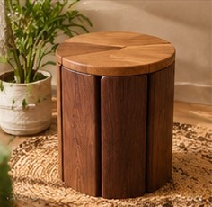 Mesa de Centro Redonda de Madera Maciza Marrón, Mesa Auxiliar Multifuncional Rústica para Sala de Estar, Uso en Interiores, Decoración del Hogar - Product Image 1
