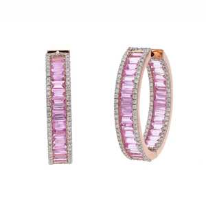 Pink Sapphire <b>Stud</b> Earrings Baguette Cut 925 Sterling <b>Silver</b> Gold Plated Luxury Jewelry Women Fashion Wedding Party Gift Durable - Product Image 2