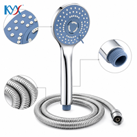 Ensemble de douche à main rond 3 fonctions finition chromée avec pulvérisateur et flexible de douche en acier inoxydable renforcé, accessoire de salle de bain