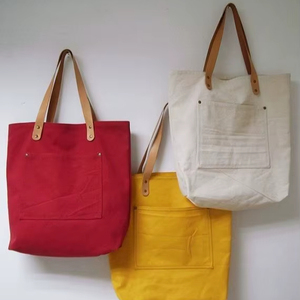 Bolsos de Mano de Lona con Bolsillo Frontal, Asa de Cuero, Bolso de Hombro de Algodón, Reutilizables para Compras, Playa y Viajes - Product Image 1