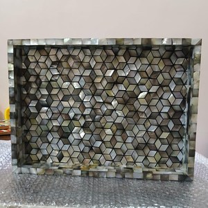 Plateau rectangulaire en mosaïque de coquillages fait main, décoration moderne pour la maison, artisanat artisanal, plateau de service en coquillages naturels incrustés - Product Image 6