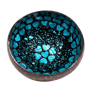 Bol en noix de coco laqué floral artisanal - Incrustation de perles scintillantes - Plateau à bijoux unique - Product Image 1