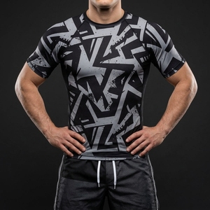 เสื้อรัดกล้ามเนื้อ MMA สำหรับผู้ชาย พิมพ์ลายโลโก้ตามสั่ง ผลิตจากโพลีเอสเตอร์/ไนลอน 140 กรัม แขนยาว แห้งเร็ว พิมพ์ลายด้วยความร้อน เหมาะสำหรับยิวยิตสู BJJ มวย และออกกำลังกายในยิม - Product Image 3