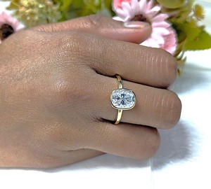 Lurba Jewels 2 Ct Cushion Cut Moissanite Bar Setting <b>Solitaire</b> Engagement <b>Ring</b> Gold Plated 925 Sterling <b>Silver</b> Trendy Wedding - Product Image 3