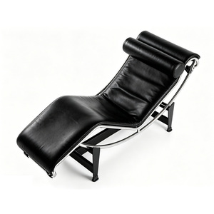 Moderna Chaise Longue <span class=keywords><strong>in</strong></span> <span class=keywords><strong>Pelle</strong></span> <span class=keywords><strong>Nera</strong></span> con Telaio <span class=keywords><strong>in</strong></span> Metallo, Poggiatesta e Funzione Letto per Soggiorno, Ufficio, Hotel, Aree VIP - Product Image 4