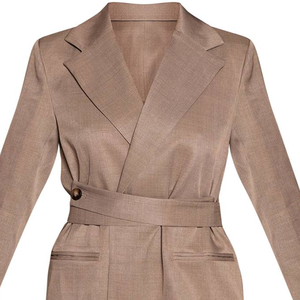 Blazer enveloppant ceinturé pour femme, col en V, manches longues, veste de travail décontractée en polyester uni pour le bureau, OEM ODM, logo personnalisé - Product Image 5