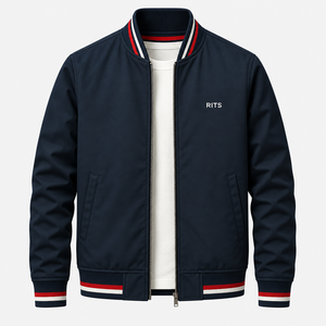 Chaqueta bomber azul marino para hombre con cierre de cremallera, cuello alto, a prueba de viento, estilo deportivo, tipo béisbol, para otoño. - Product Image 1