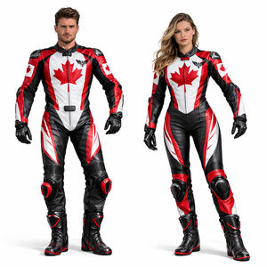 ชุดแข่งรถมอเตอร์ไซค์หนังแบบกำหนดเองลายธงชาติแคนาดา ปี 2026 สำหรับผู้ชายและผู้หญิง สีแดง ขาว ดำ พร้อมอุปกรณ์ป้องกัน CE - Product Image 1