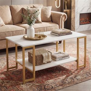 Modern 2-Tier <b>Open</b> <b>Storage</b> Coffee Table Robot Vacuum Friendly Living Room Furniture - Product Image 1