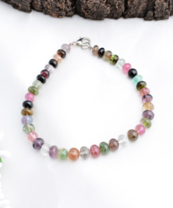 Pulsera de cuentas lisas de turmalina multicolor de 6 mm a 7 mm, piedra preciosa natural para la elaboración de joyería fina - Product Image 5