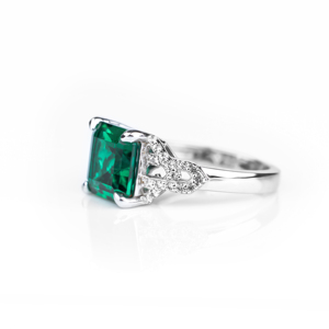 Women's 925 Sterling <b>Silver</b> <b>Emerald</b> Cut Cocktail <b>Ring</b> Rhodium Plated Prong Setting Classic Geometric Fine Jewelry - Product Image 3