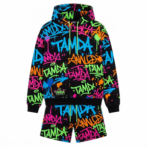 Ensemble 2 pièces personnalisé : sweat à capuche oversize et short en molleton – Survêtement en polaire |   Ensemble de survêtement à capuche deux pièces - Product Image 1