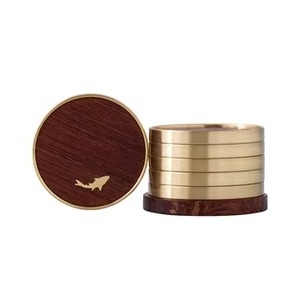 Custom Engrave Logo Blank Luxury Brass Rim <b>Round</b> Rosewood Ebony Wooden Handmade Tea <b>Coffee</b> Coaster 9-10cm Diameter REHMAN CRAFT - Product Image 5