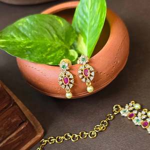 Kemp Gold-Plated Copper <b>Ruby</b> & Diamond Designer <b>Necklace</b> and Earring Set Fashionable Festival Gift - Product Image 2