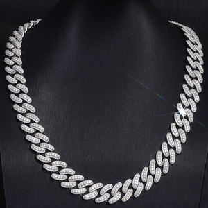 Luxury Iced Out Cuban Link Hip Hop Chain White Gold Finish <b>Statement</b> <b>Necklace</b> for Men Women Premium Fashion JewelryLuxury Iced - Product Image 1
