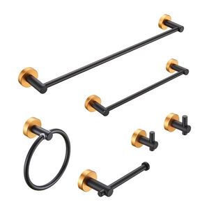 Set di Accessori da Bagno a Parete da 24 Pollici, 6 Pezzi in Alluminio Spesso, Portasciugamani Nero e Oro, Materiale in Lega - Product Image 1