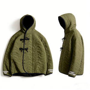 Sweat-shirts vert olive pour hommes, surdimensionnés, matelassés, à boutons, avec bordure contrastée, logo personnalisé, streetwear décontracté - Product Image 3