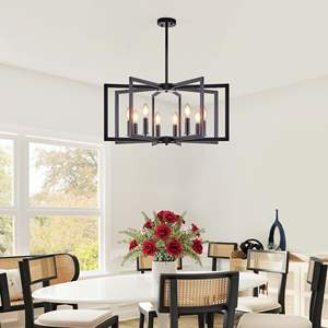 27" Modern Industrial <b>Black</b>-Iron Metal Pendant <b>Light</b> Fixture <b>Black</b> Geometric 8-<b>Light</b> Chandelier Living Kitchen Use <b>Bulb</b> Not - Product Image 2