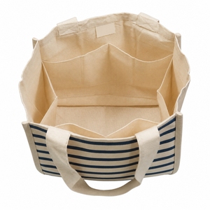 Sac fourre-tout en toile de coton biologique 100% à rayures bleues |   Sac de courses réutilisable robuste 310 GSM - Product Image 2