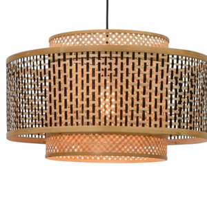 Lampe suspendue artisanale écologique en bambou, abat-jour tissé à motifs, luminaire bohème, lampe suspendue pour chambre à coucher, hôtel - Product Image 3