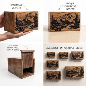 Personalized Wooden Mountain Cabin Pet & Baby Urn Engraved <b>Memorial</b> Ash <b>Box</b> Rustic Nature Keepsake Custom Cremation - Product Image 5