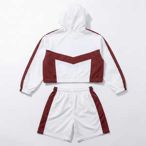 Unisex Color Blocking Tracksuit Set Hooded Windbreaker <b>Jacket</b> Shorts Lightweight Polyester Breathable Front Embroidery Style - Product Image 3