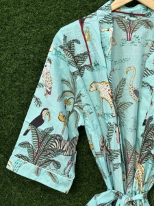 Bata Kimono de Algodón con Estampado de Selva, Manga Larga, Cuello en V, para Mujer, Tallas Grandes, Estilo Maxi Vestido, para Playa o Resort - Product Image 5