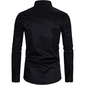 Chemises habillées décontractées pour hommes à col montant tricoté, anti-plis, à manches longues et boutonnées, en polyester/coton satiné - Vente en gros à prix avantageux - Product Image 2