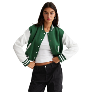 <b>Spring</b> Trendy <b>Women's</b> Custom Canvas Stand Collar Varsity Baseball Jacket Winter <b>Coat</b> with Custom Colors & Logo OEM Service - Product Image 1